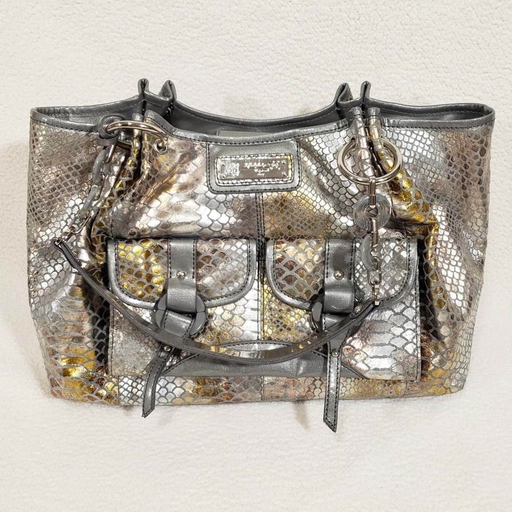 Lifestyle by Sharif Studio Tote Bag Large Silver Metallic Snakeskin Handbag